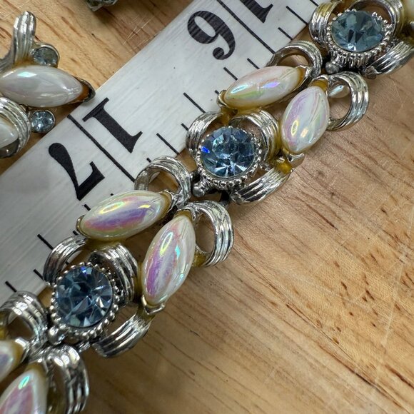 Vintage BSK Bracelet & Clip-On Earrings Set With Faux Pearls & Rhinestones - Picture 15 of 15